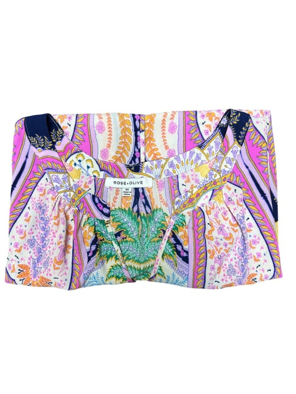 Rose + Olive Womens Sleeveless Boho Paisley Print Blouse Top 2X Multicolor - Picture 8 of 8